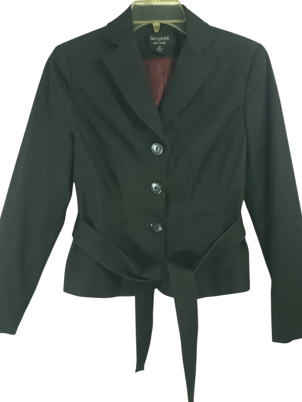 Signature by Larry Levine Black Tie-Waist Tailored Blazer Size 6P